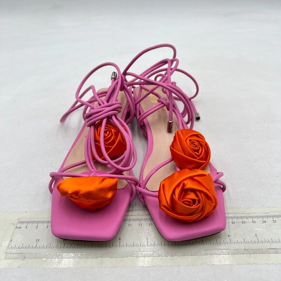 FOWT Purple Orange Flowers Open Toe Sandals Sexy Lace up Flats Dressy Shoes - Picture 3 of 8